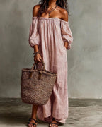 Vyla™ Striped Off-Shoulder Linen Resort Maxi Dress