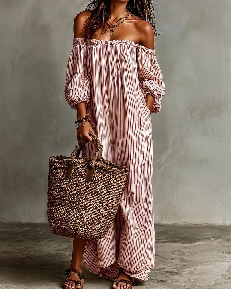 Vyla™ Striped Off-Shoulder Linen Resort Maxi Dress