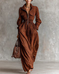 Vyla™ French Chic Zip-Up Lapel Maxi Dress