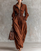Vyla™ French Chic Zip-Up Lapel Maxi Dress
