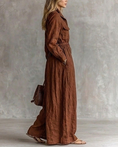 Vyla™ French Chic Zip-Up Lapel Maxi Dress