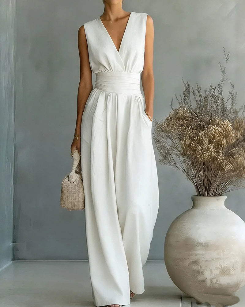 Vyla™ Elegant V-Neck Sleeveless Jumpsuit