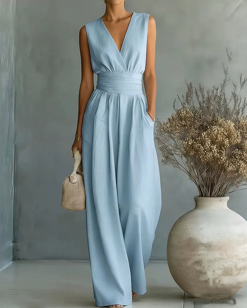 Vyla™ Elegant V-Neck Sleeveless Jumpsuit