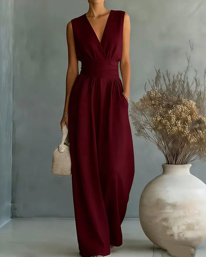 Vyla™ Elegant V-Neck Sleeveless Jumpsuit