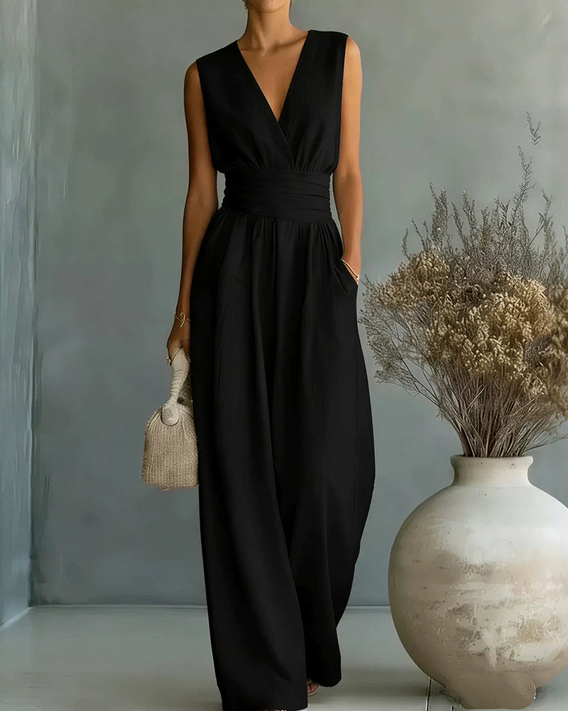 Vyla™ Elegant V-Neck Sleeveless Jumpsuit
