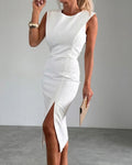 Vyla™ Elegant Sleeveless Slit Tailored Bodycon Fit Midi Dress