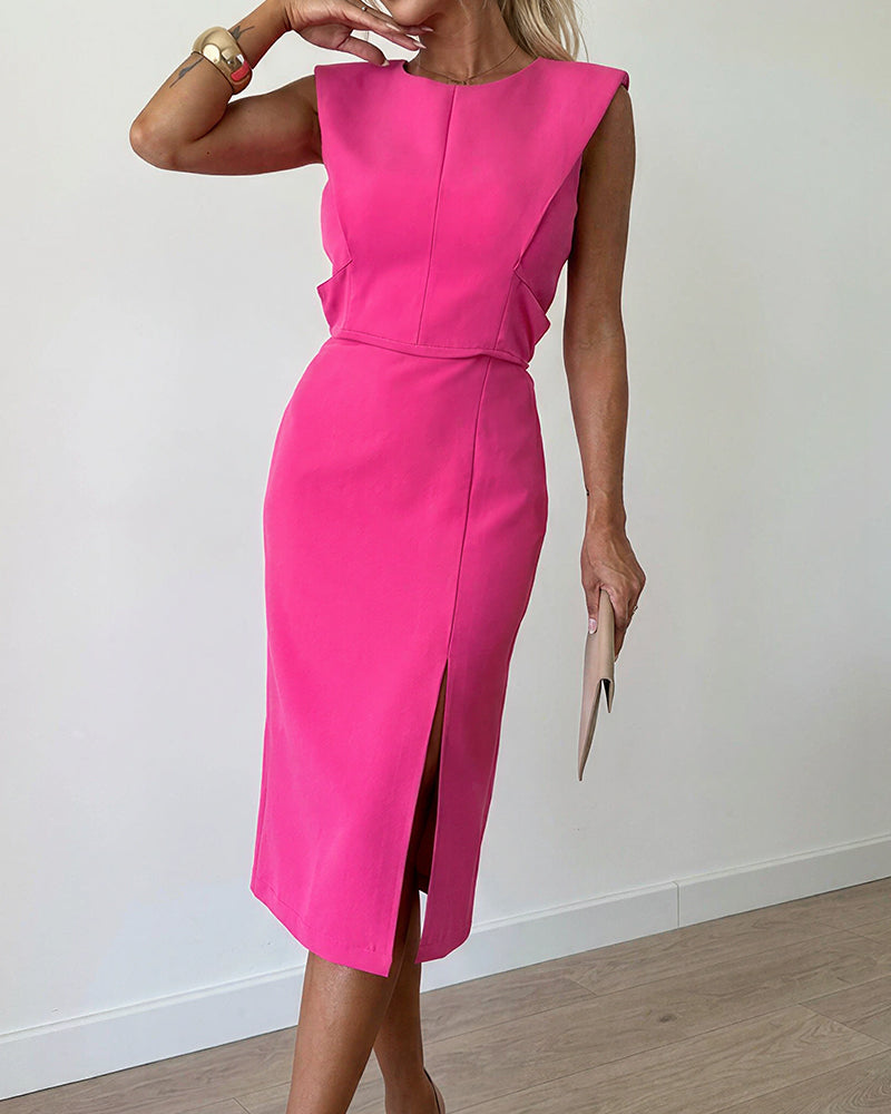 Vyla™ Elegant Sleeveless Slit Tailored Bodycon Fit Midi Dress