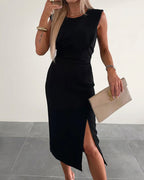 Vyla™ Elegant Sleeveless Slit Tailored Bodycon Fit Midi Dress