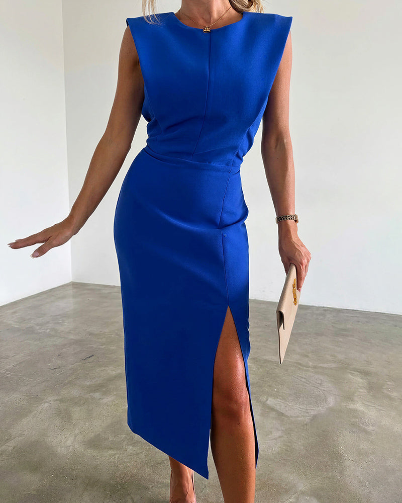 Vyla™ Elegant Sleeveless Slit Tailored Bodycon Fit Midi Dress