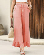 Vyla™ Ruffle Hem Wide Leg Lounge Pants With Drawstring Waist