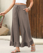 Vyla™ Ruffle Hem Wide Leg Lounge Pants With Drawstring Waist
