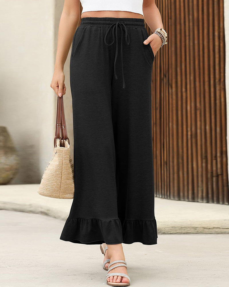 Vyla™ Ruffle Hem Wide Leg Lounge Pants With Drawstring Waist