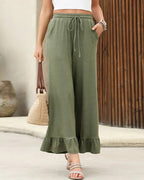 Vyla™ Ruffle Hem Wide Leg Lounge Pants With Drawstring Waist