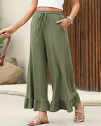 Vyla™ Ruffle Hem Wide Leg Lounge Pants With Drawstring Waist
