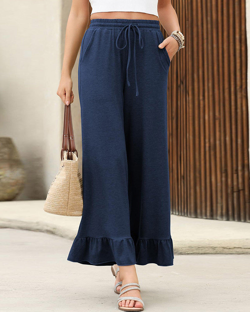 Vyla™ Ruffle Hem Wide Leg Lounge Pants With Drawstring Waist