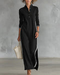 Vyla™ Sporty Chic Button Collar Maxi Dress with Side Stripes