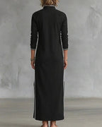 Vyla™ Sporty Chic Button Collar Maxi Dress with Side Stripes