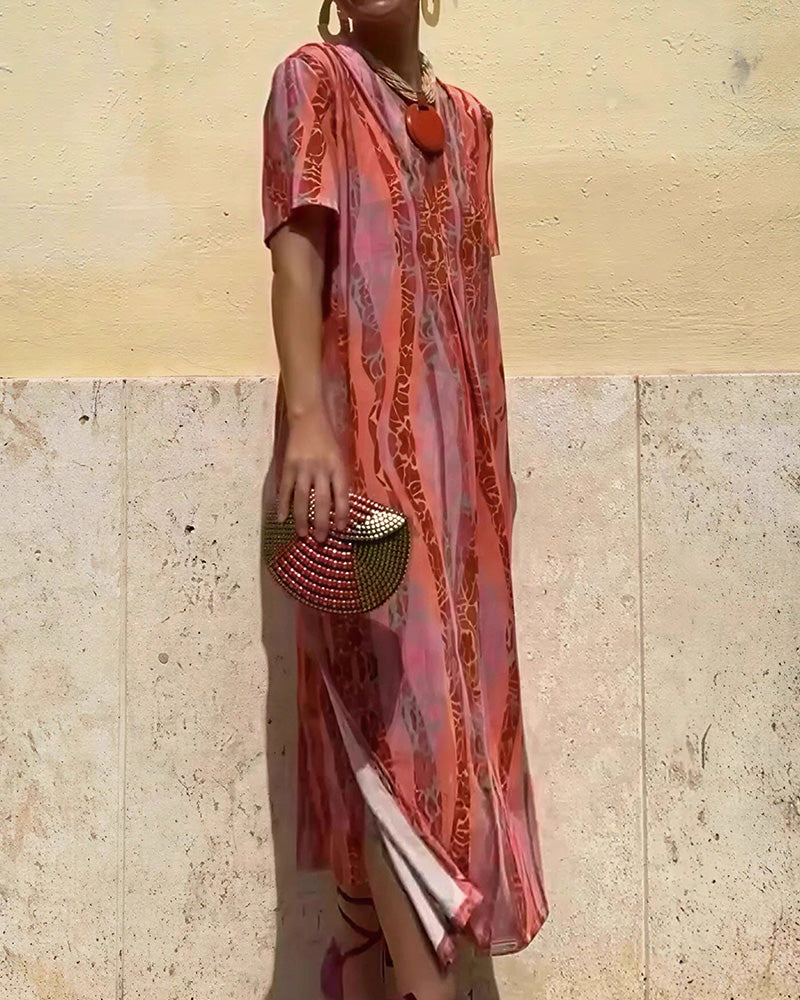 Vyla™ Boho V-Neck Printed Midi Dress