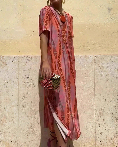 Vyla™ Boho V-Neck Printed Midi Dress