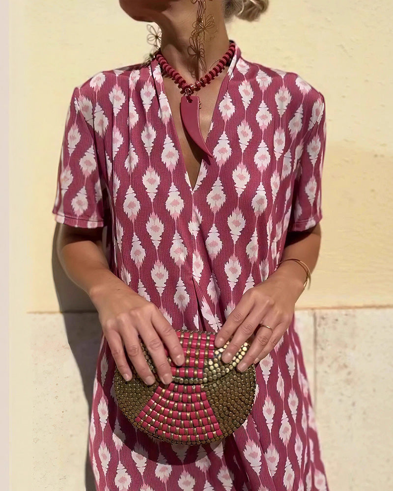 Vyla™ Boho V-Neck Printed Midi Dress