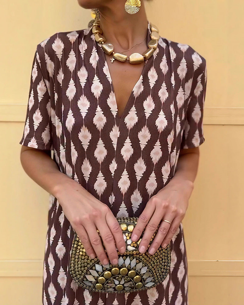 Vyla™ Boho V-Neck Printed Midi Dress