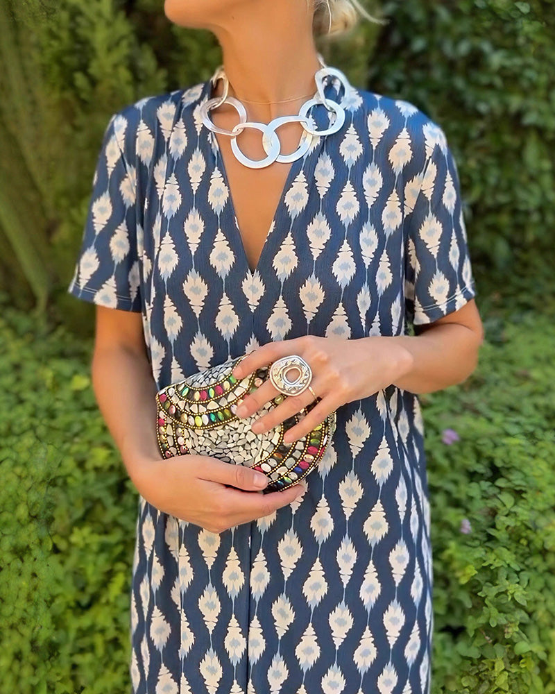 Vyla™ Boho V-Neck Printed Midi Dress