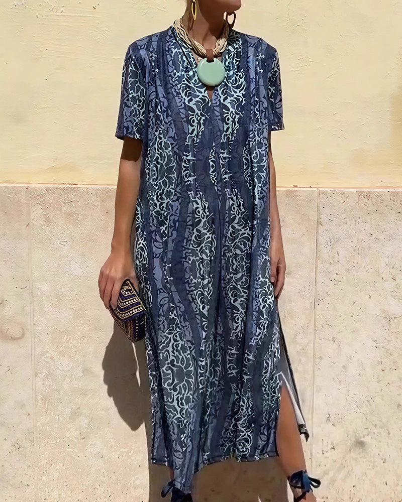 Vyla™ Boho V-Neck Printed Midi Dress