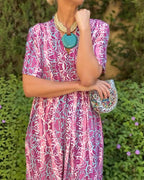 Vyla™ Boho V-Neck Printed Midi Dress