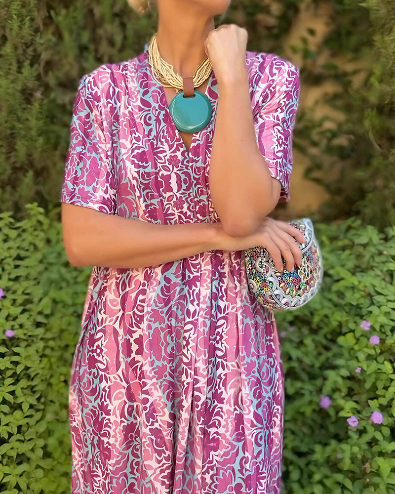 Vyla™ Boho V-Neck Printed Midi Dress