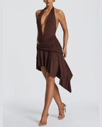 Vyla™ V Halter Twist Asymmetric Mini Dress