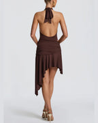 Vyla™ V Halter Twist Asymmetric Mini Dress