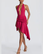 Vyla™ V Halter Twist Asymmetric Mini Dress