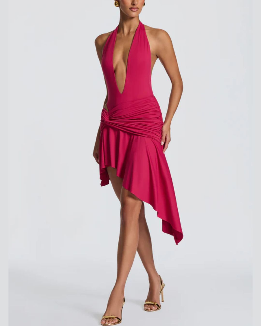 Vyla™ V Halter Twist Asymmetric Mini Dress
