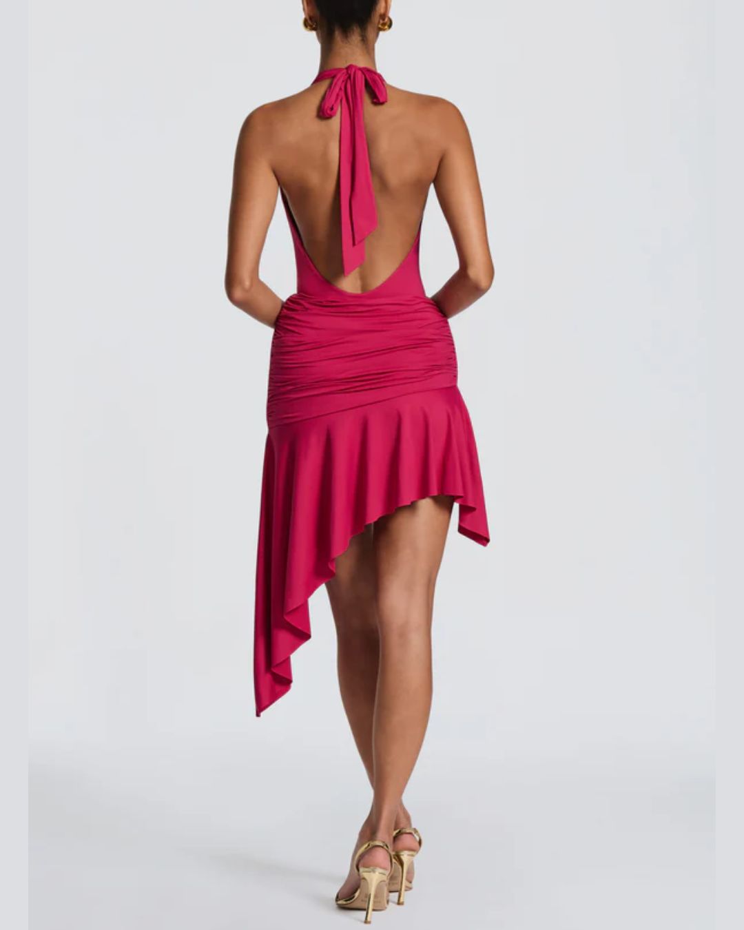 Vyla™ V Halter Twist Asymmetric Mini Dress