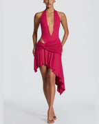 Vyla™ V Halter Twist Asymmetric Mini Dress