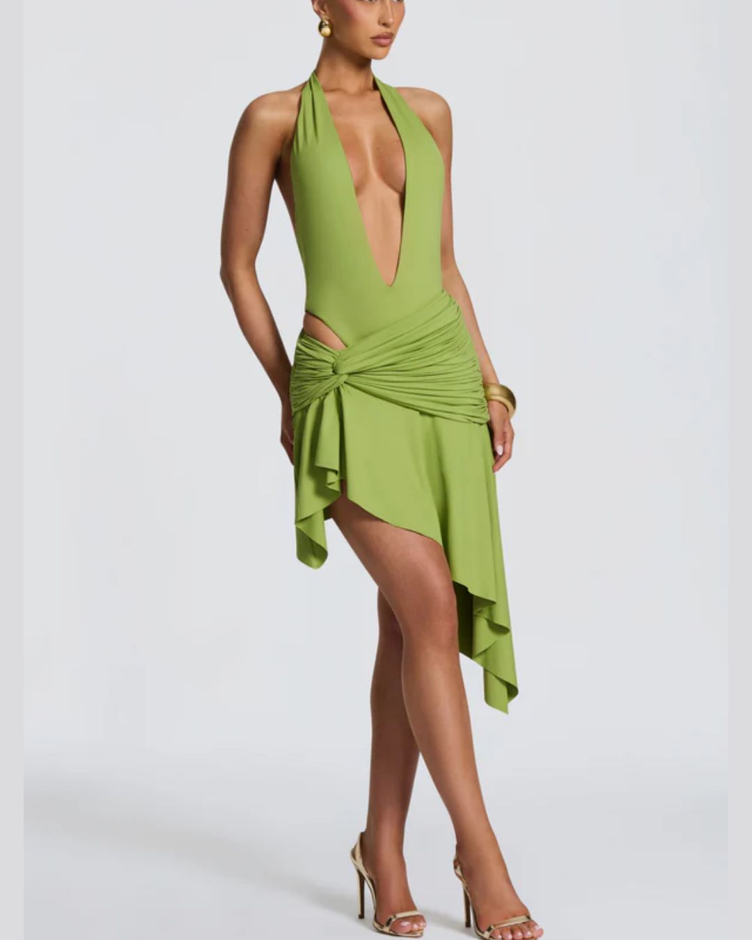 Vyla™ V Halter Twist Asymmetric Mini Dress
