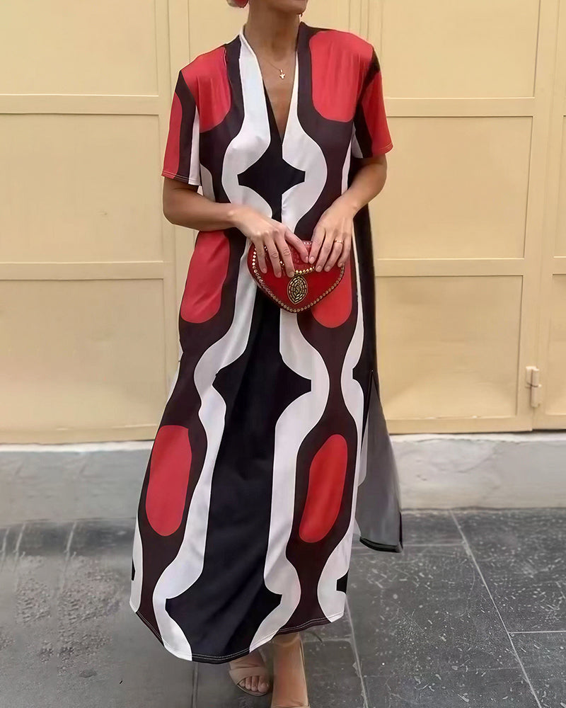 Vyla™ Boho V-Neck Printed Midi Dress