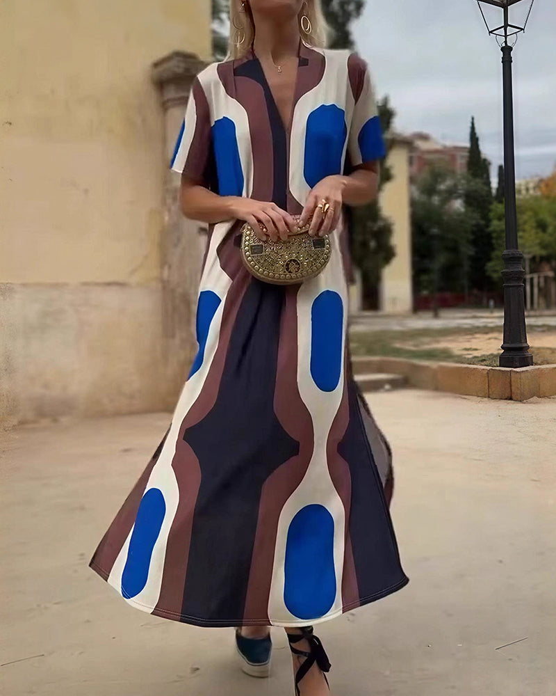 Vyla™ Boho V-Neck Printed Midi Dress