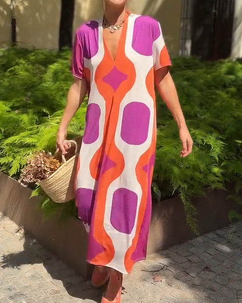 Vyla™ Boho V-Neck Printed Midi Dress