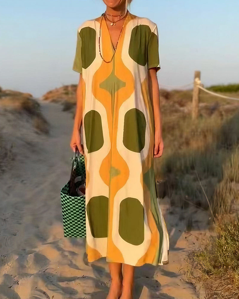 Vyla™ Boho V-Neck Printed Midi Dress