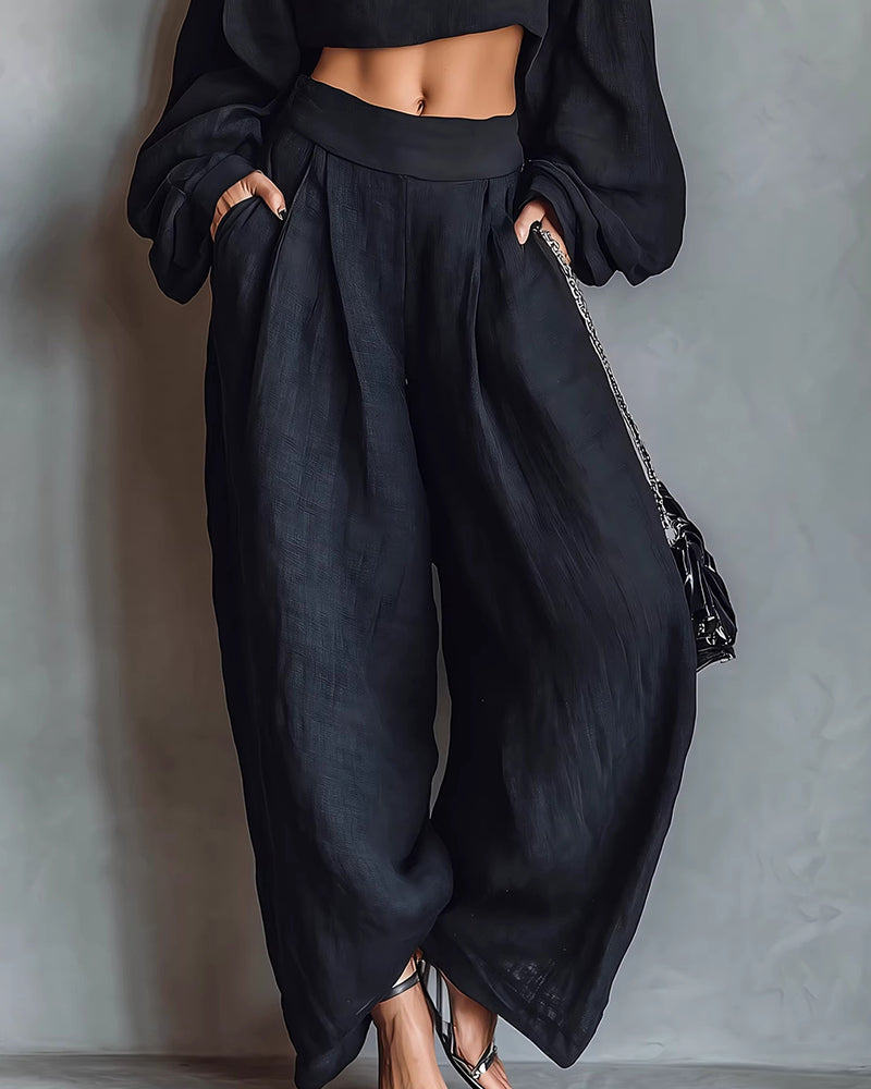 Vyla™ Off-Shoulder Crop Top and Wide Leg Pants Two-Piece Set