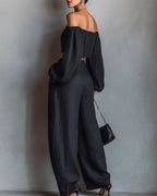 Vyla™ Off-Shoulder Crop Top and Wide Leg Pants Two-Piece Set