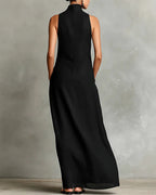 Vyla™ Effortless Linen Blend High Neck Maxi Dress With Pockets
