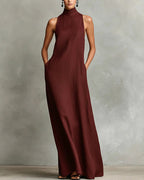 Vyla™ Effortless Linen Blend High Neck Maxi Dress With Pockets