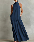 Vyla™ Effortless Linen Blend High Neck Maxi Dress With Pockets