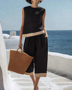 Vyla™ Coastal Breeze Cotton Linen Contrast Trim Two-Piece Set