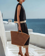 Vyla™ Coastal Breeze Cotton Linen Contrast Trim Two-Piece Set