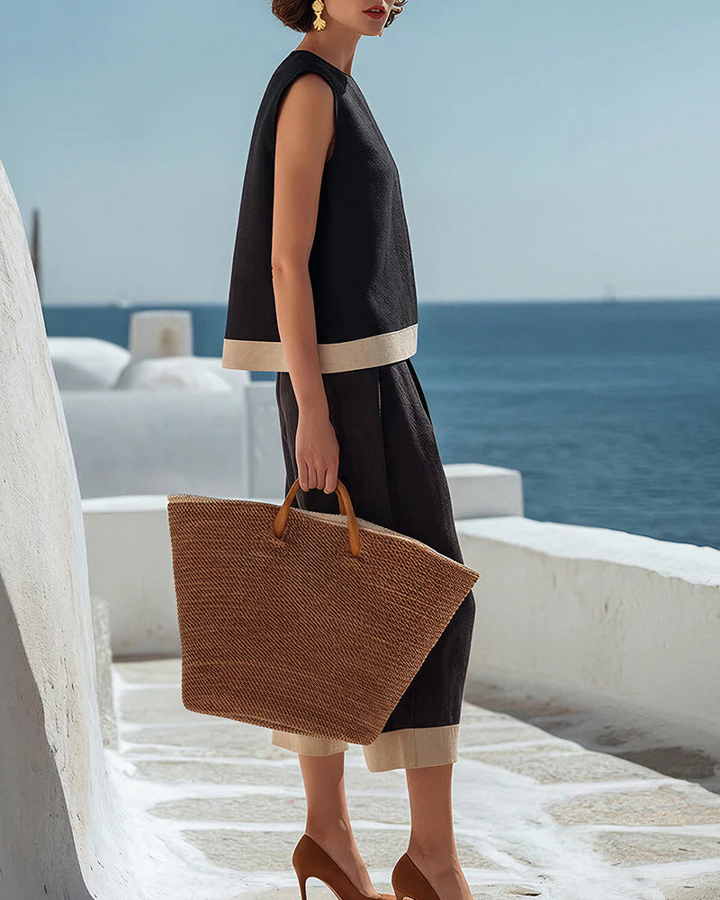 Vyla™ Coastal Breeze Cotton Linen Contrast Trim Two-Piece Set