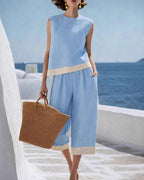 Vyla™ Coastal Breeze Cotton Linen Contrast Trim Two-Piece Set