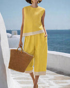 Vyla™ Coastal Breeze Cotton Linen Contrast Trim Two-Piece Set